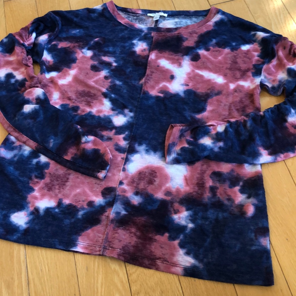Skinny Girl Jeans Navy and Pink Tie Dye Long Sleeve Top Size L